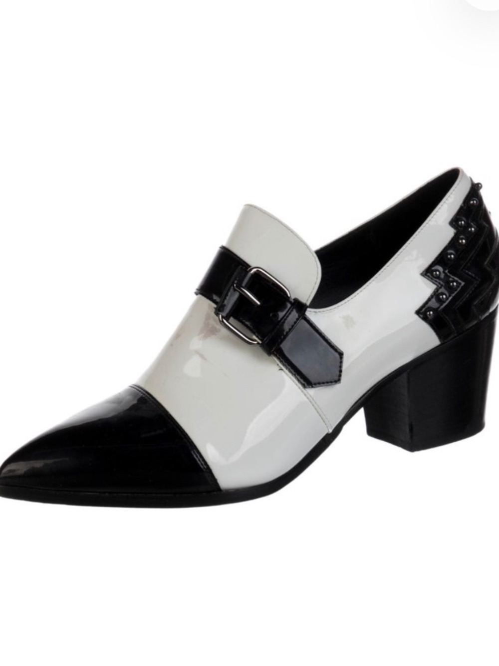 Balmain Patent Leather Pumps Size 6 FR37 Black White Colorblock Studded Rocker